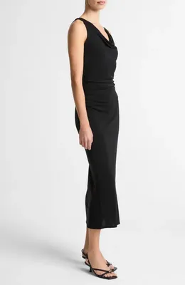 Vince Vince Cowl Neck Matte Jersey Midi Dress in Black — Women Winter black Dresses