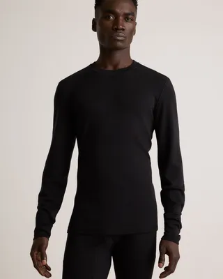 Quince Quince | Men's 100% Merino Wool Cold Weather Base Layer Crew Neck Alpaca Sweater in Black in Black — Men Winter Activewear