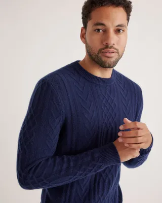 Quince Quince | Men's Mongolian Spring Cashmere Cable Crewneck Sweater in Navy — Men Winter navy Sweaters & Knits