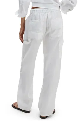 rag & bone rag & bone Atlas Linen Drawstring Carpenter Pants in White — Women Spring ivory Pants