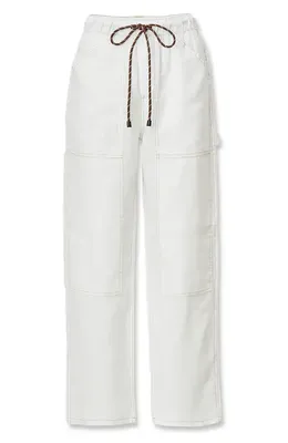rag & bone rag & bone Atlas Linen Drawstring Carpenter Pants in White — Women Spring ivory Pants