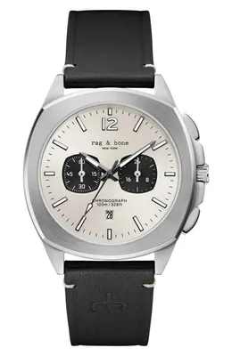 rag & bone rag & bone Bleeker Chronograph Leather Strap Watch in Black — Men Winter silver Accessories