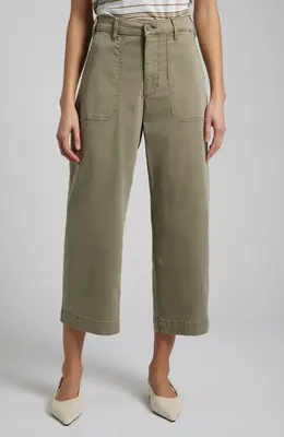 FRAME FRAME The Ranger Crop Wide Leg Utility Pants in Thyme — Women Autumn khaki Pants