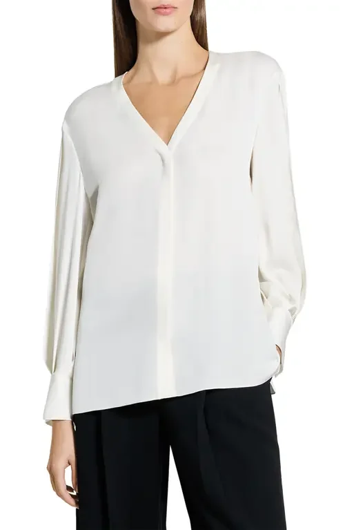 Theory Theory Woven Silk Shirt in Ivory — Women Winter white Blouses