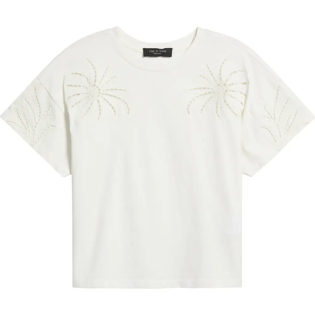 rag & bone rag & bone Floral Cutout T-Shirt in White — Women Winter white T-Shirts & Tees