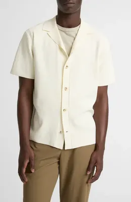 Vince Vince Milano Knit Cabana Short Sleeve Button-Up Shirt in Classic Cream — Men Spring white Button-Down Shirts