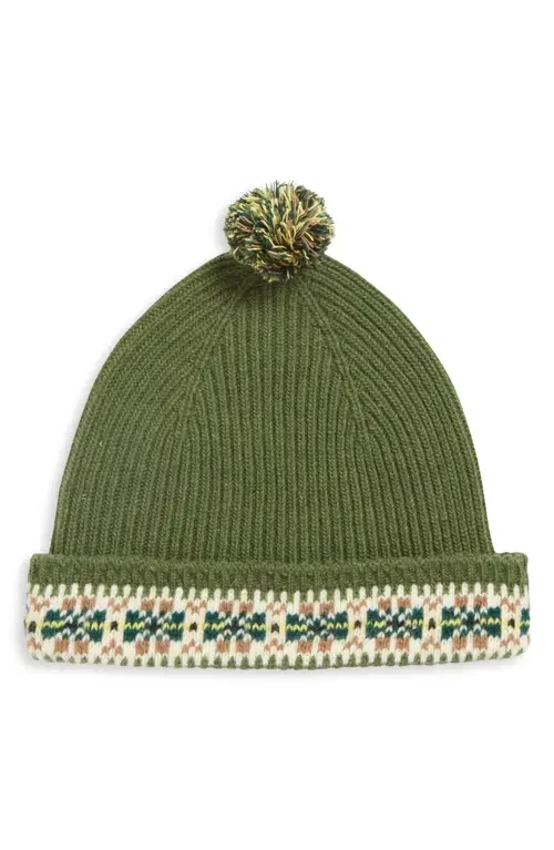 Bode Bode Moritz Virgin Wool Pompom Beanie in Green Multi — Men Autumn green Accessories