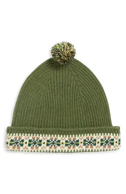 Bode Bode Moritz Virgin Wool Pompom Beanie in Green Multi — Men Autumn green Accessories