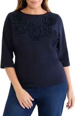 NIC+ZOE NIC+ZOE Mesh Appliqué Top in Dark Indigo — Women Winter navy Tops