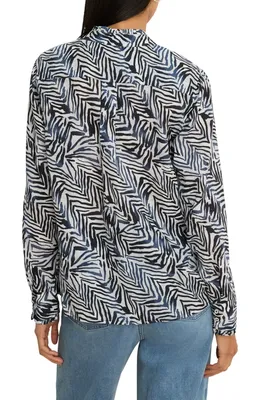 NIC+ZOE NIC+ZOE Inked Lines Button-Up Shirt in Indigo Multi — Women Summer white Tops