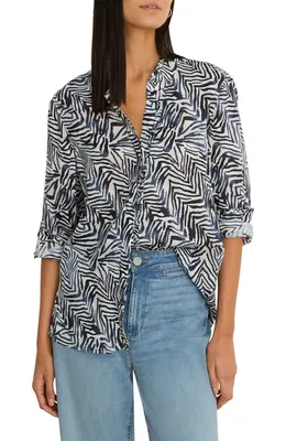 NIC+ZOE NIC+ZOE Inked Lines Button-Up Shirt in Indigo Multi — Women Summer white Tops