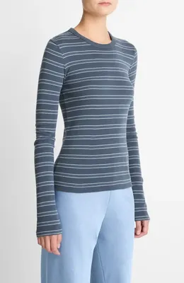 Vince Vince Stripe Long Sleeve T-Shirt in Azura Combo — Women Summer blue T-Shirts & Tees