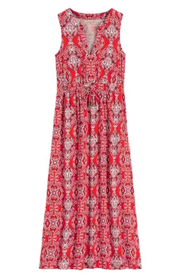 Boden Boden Delphine Print Sleeveless Jersey Midi Dress in Blood Orange Gardenia — Women Autumn red Dresses