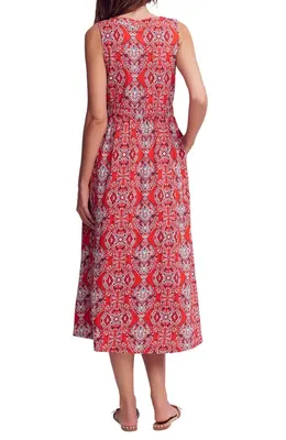 Boden Boden Delphine Print Sleeveless Jersey Midi Dress in Blood Orange Gardenia — Women Autumn red Dresses