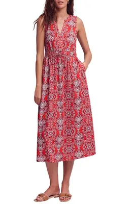 Boden Boden Delphine Print Sleeveless Jersey Midi Dress in Blood Orange Gardenia — Women Autumn red Dresses
