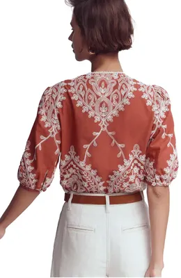 Boden Boden Leah Embroidered Top in Red Embroidery — Women Autumn red Tops