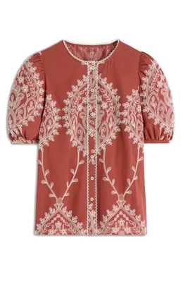 Boden Boden Leah Embroidered Top in Red Embroidery — Women Autumn red Tops
