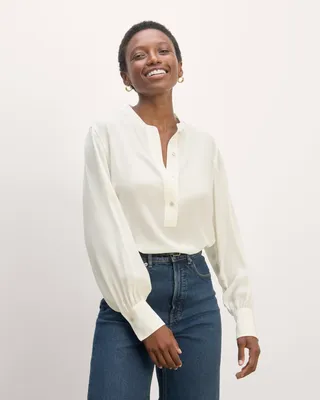 Everlane Everlane Henley Shirt, Washable Silk, Off-White in Off-White — Winter white Henley Shirts