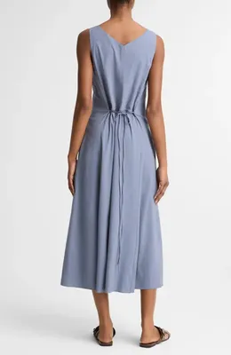 Vince Vince Tie Back Sleeveless Linen Blend Maxi Dress in Azul — Women Summer silver Dresses