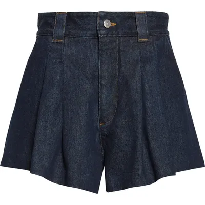 FRAME FRAME The Structural Pleated Denim Shorts in Rinse — Women Winter navy Shorts