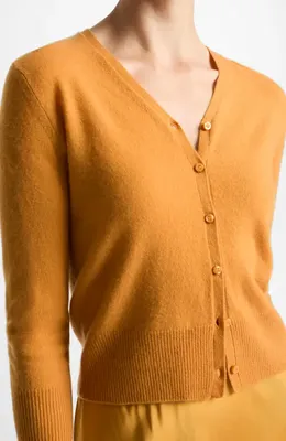 Vince Vince Elbow Sleeve V-Neck Cashmere & Silk Cardigan in Clementine — Women Spring orange Sweaters & Knits