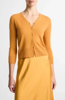 Vince Vince Elbow Sleeve V-Neck Cashmere & Silk Cardigan in Clementine — Women Spring orange Tops
