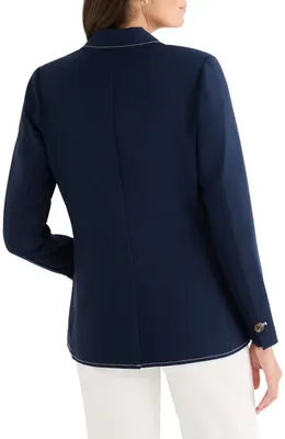 NIC+ZOE NIC+ZOE Topstitch Detail Stretch Blazer in Dark Indigo — Women Winter navy Outerwear