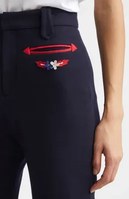 Bode Bode Carroll Wool Trousers in Navy Red — Women Winter navy Pants
