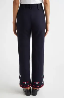 Bode Bode Carroll Wool Trousers in Navy Red — Women Winter navy Pants