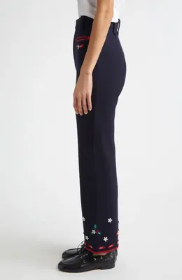 Bode Bode Carroll Wool Trousers in Navy Red — Women Winter navy Pants