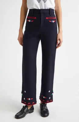 Bode Bode Carroll Wool Trousers in Navy Red — Women Winter navy Pants
