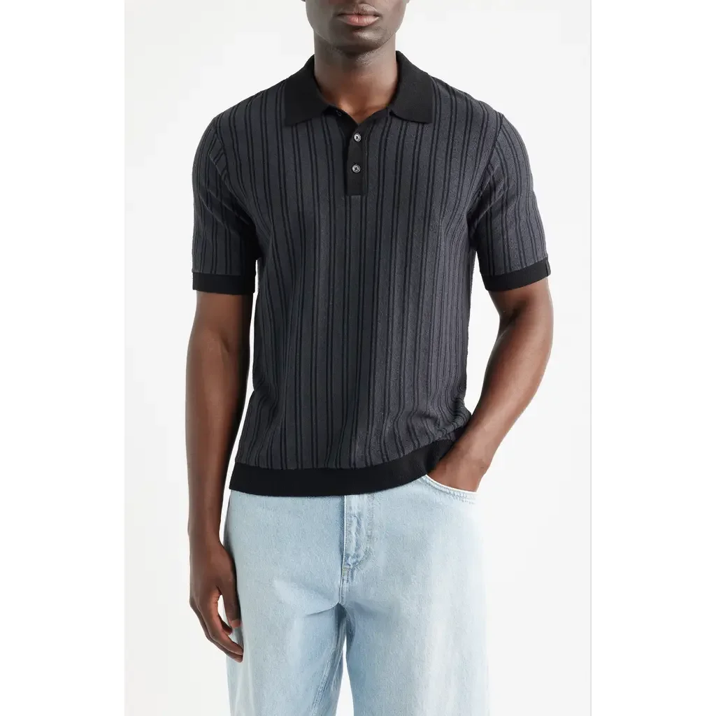 rag & bone rag & bone Zuma Stripe Terry Cloth Polo in Navy — Men Winter black Tops