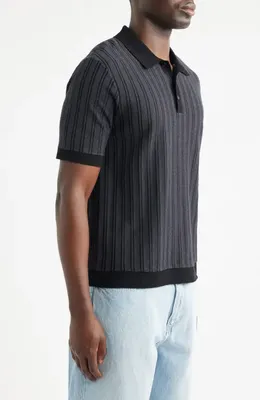 rag & bone rag & bone Zuma Stripe Terry Cloth Polo in Navy — Men Winter black Tops