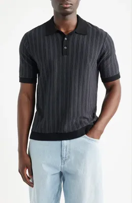 rag & bone rag & bone Zuma Stripe Terry Cloth Polo in Navy — Men Winter black Polos