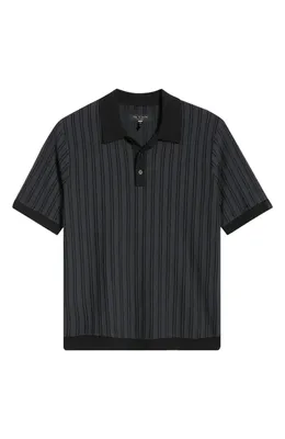 rag & bone rag & bone Zuma Stripe Terry Cloth Polo in Navy — Men Winter black Tops