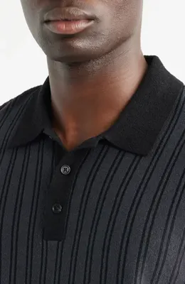 rag & bone rag & bone Zuma Stripe Terry Cloth Polo in Navy — Men Winter black Tops