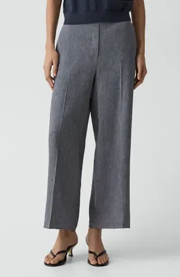 Theory Theory Classic Straight Leg Linen Blend Pants in Ink Blue — Women Winter navy Pants
