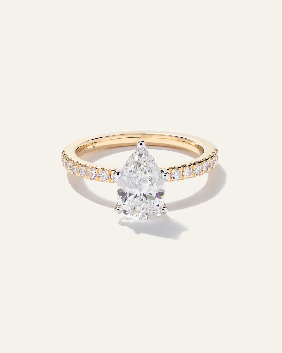 Quince Quince | Women's Lab Grown Diamond Pear Petite Pave Engagement Ring 1.5ct in Yellow Gold — Women Spring gold Accessories