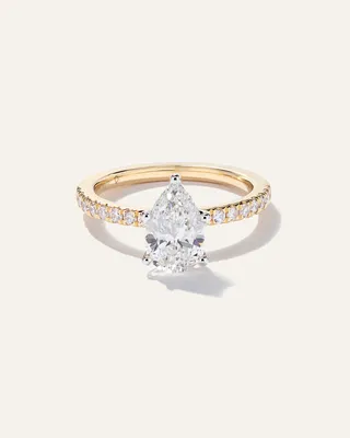 Quince Quince | Women's Lab Grown Diamond Pear Petite Pave Engagement Ring 1.5ct in Yellow Gold — Women Spring gold Accessories