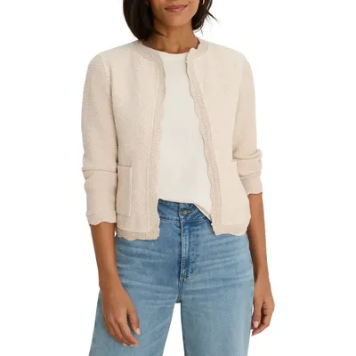 NIC+ZOE NIC+ZOE Scallop Trim Mixed Media Jacket in Macadamia — Women Spring ivory Outerwear