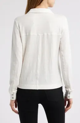 FRAME FRAME The Snap Long Sleeve Linen Blend Henley in Alabaster — Women Winter white Tops