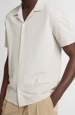 Vince Vince Stripe Seersucker Button Down Top in Mineral/optic White — Men Spring white Tops