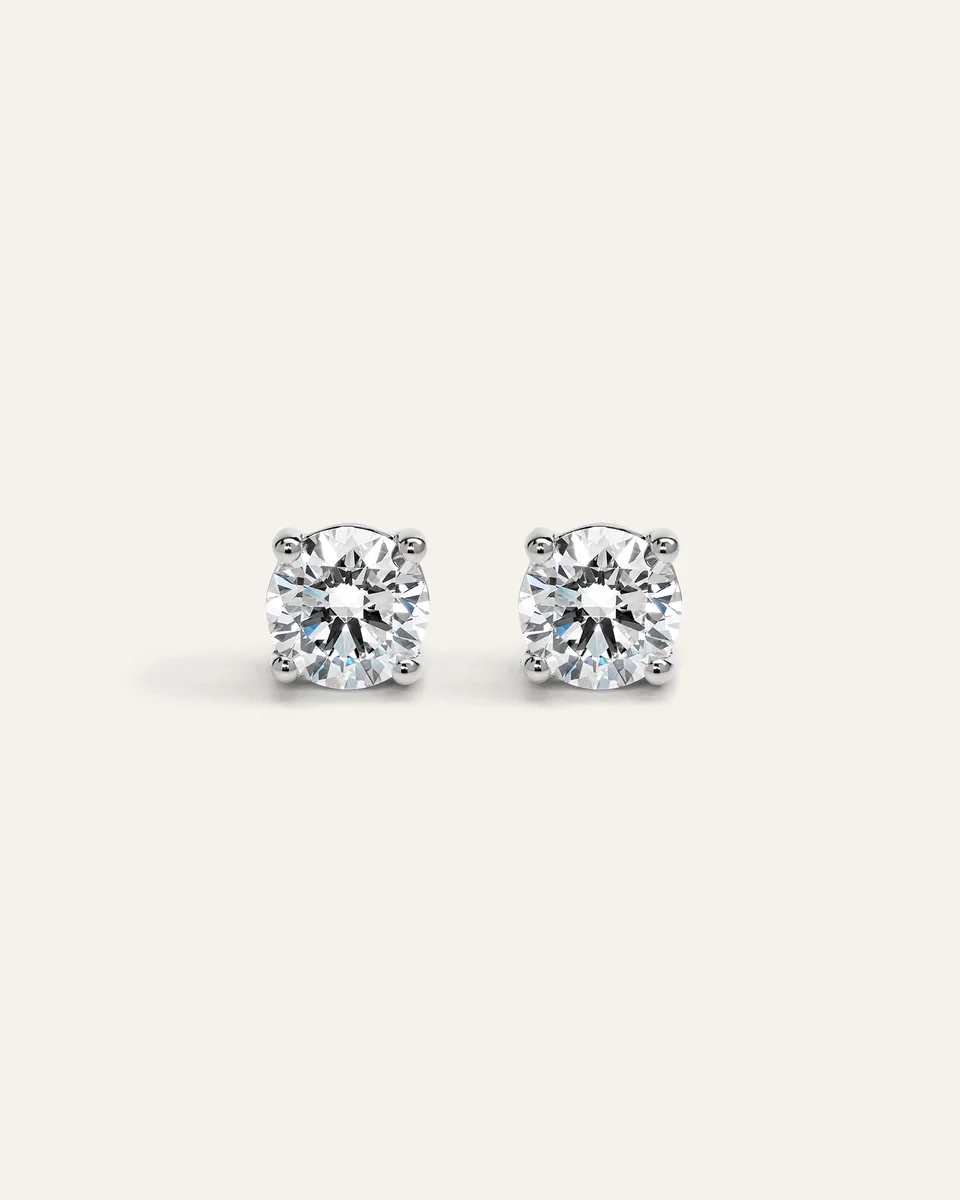 Quince Quince | Women's 14K Gold Lab Grown Diamond Four-Prong Solitaire Studs 2.5ctw in White Gold — Women Winter white Accessories