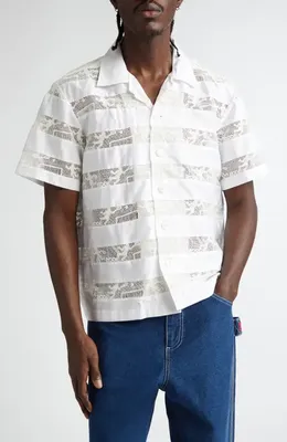 Bode Bode Tennis Lace Cotton Camp Shirt in Cream — Men Spring ivory Tops