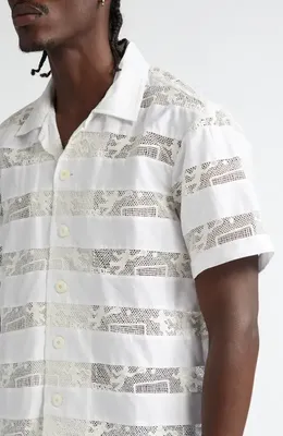 Bode Bode Tennis Lace Cotton Camp Shirt in Cream — Men Spring ivory Tops