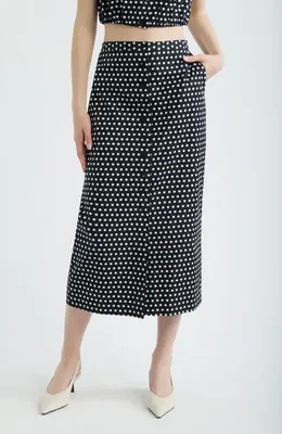 FRAME FRAME The Dot Front Button Midi Skirt in Black Multi — Women Winter black Skirts
