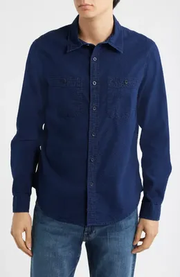 AG AG Mason Cotton Seersucker Button-Up Shirt in Island Night — Men Winter navy Tops