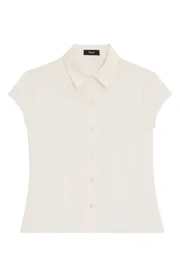 Theory Theory Cap Sleeve Silk Shirt in Iv — Women Spring white Blouses