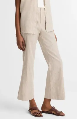 Vince Vince Ticking Stripe Crop Flare Linen & Cotton Pants in Taupe Wood — Women Autumn beige Pants