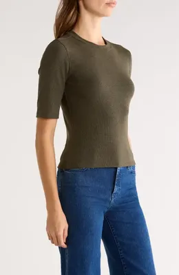 FRAME FRAME The Heather Stretch Modal Rib Top in Rich Military Heather — Women Autumn grey Tops